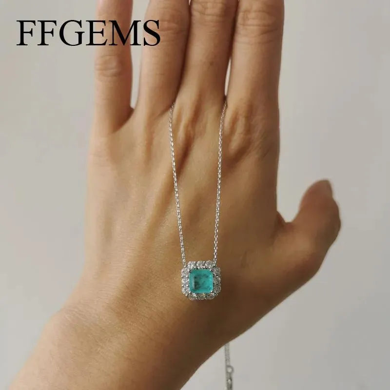 Ciondoli FFGems Collana con tormalina smeraldo brasiliana Paraiba creata con pietre preziose quadrate per le donne, gioielli raffinati, regalo di nozze per feste
