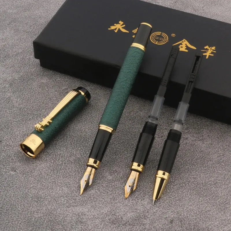 wholesale Premium Metal Fountain Pen Set Frosted Green Ink Pens with  Converter Gift Box Ideal for Business, Office, School Calligraphy