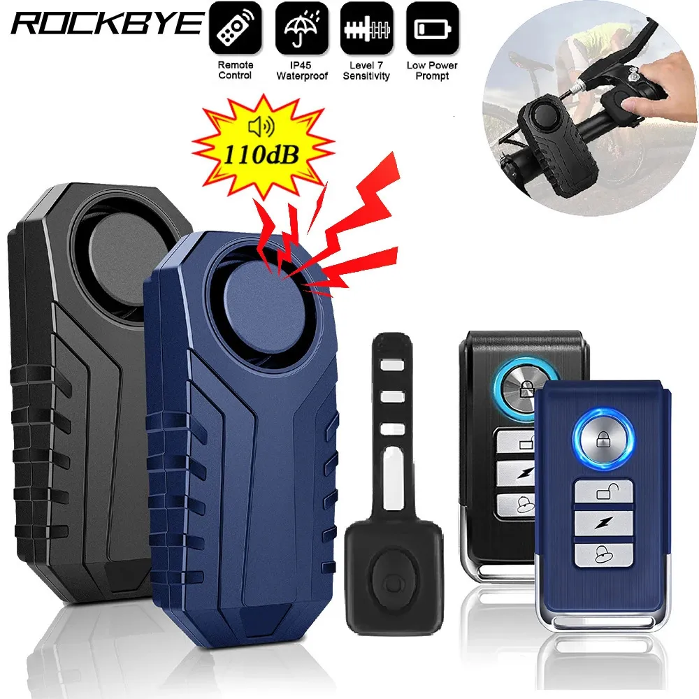 Rockbye Wireless Bicycle Horn Alarm مع جهاز التحكم عن بُعد IP55 مقاوم للماء مضاد للسرقة دراجة نارية الدراجات النارية المنبه الاهتزاز 240110