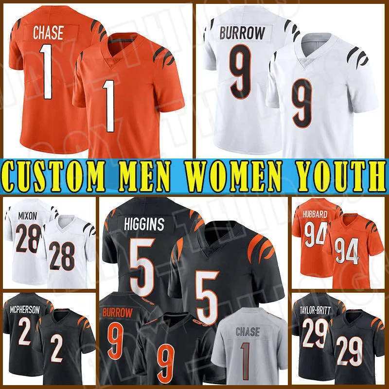 1 Ja'marr Chase 9 Joe Burrow Futbol Jersey Evan McPherson Cam Taylor-Britt Tee Higgins Cincinnatis Bengales Sam Hubbard Joe Mixon Trey Hendrickson Logan Wilson Boyd