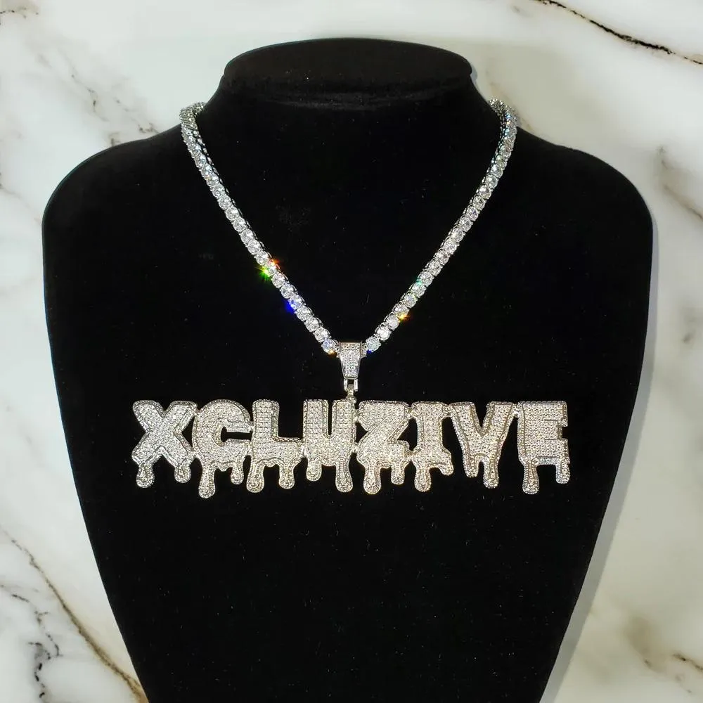 Collares con letras de goteo heladas, collar con nombre, colgante de burbuja CZ personalizado, collar personalizado con nombre inicial rosa, joyería de Hip Hop