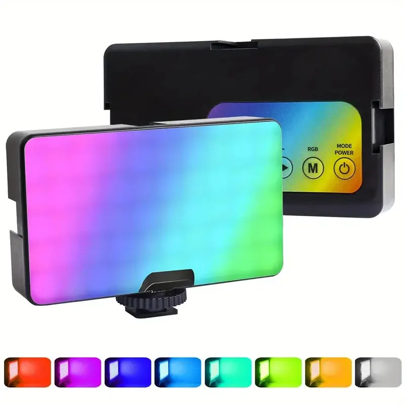 Luz de vídeo WL-R2 RGB de 1 unidade, luz de câmera LED portátil, painel 0-360 em cores, luz de vídeo LED CRI 95+ 2500-9000K, iluminação LED DSLR recarregável de 2000mAh para vlogging