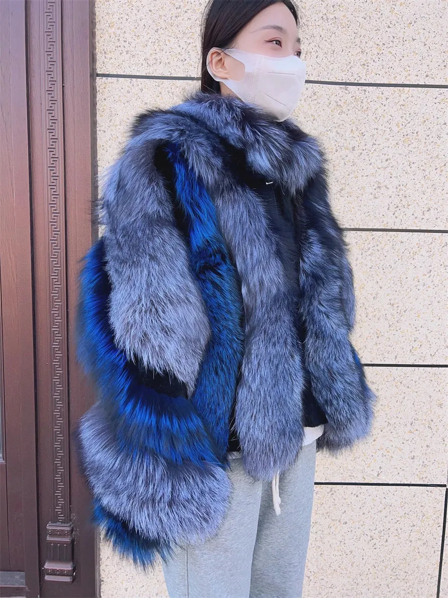 女性の本物の毛皮コート シルバーフォックスファーショートジャケット