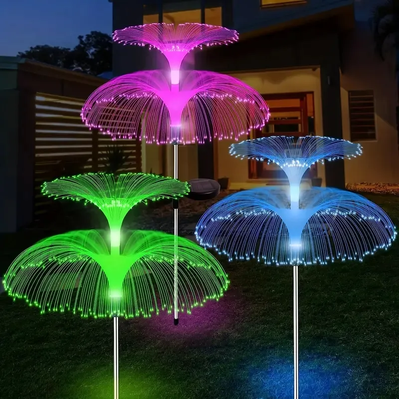 2 pacotes de luzes solares de jardim, luzes solares de água-viva de camada dupla, jardim externo à prova d'água, decoração externa com mudança de 7 cores, decorativo à prova d'água