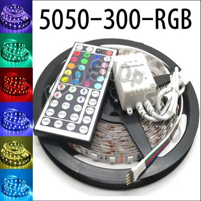 5M Elastyczny RGB LED LED Pasek 16 stóp 5050 SMD 5M 300 LED z 44Key IR Pilot Controller353E