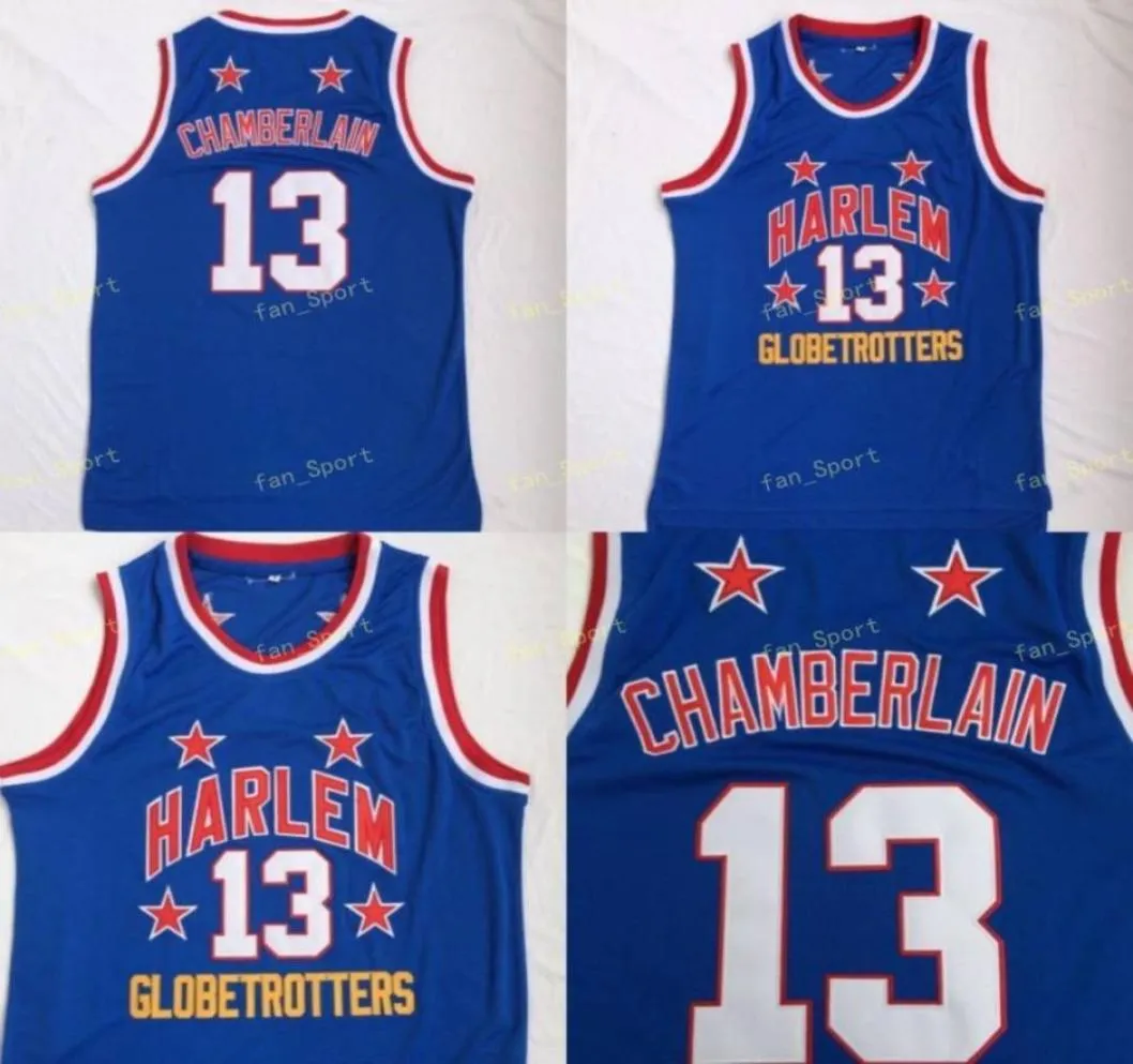 Harlem Globetrotters Wilt 13 Chamberlain 영화 농구 유니폼 저렴한 팀 컬러 블루 모든 스티치 된 Chamberlain 유니폼 hig8686809