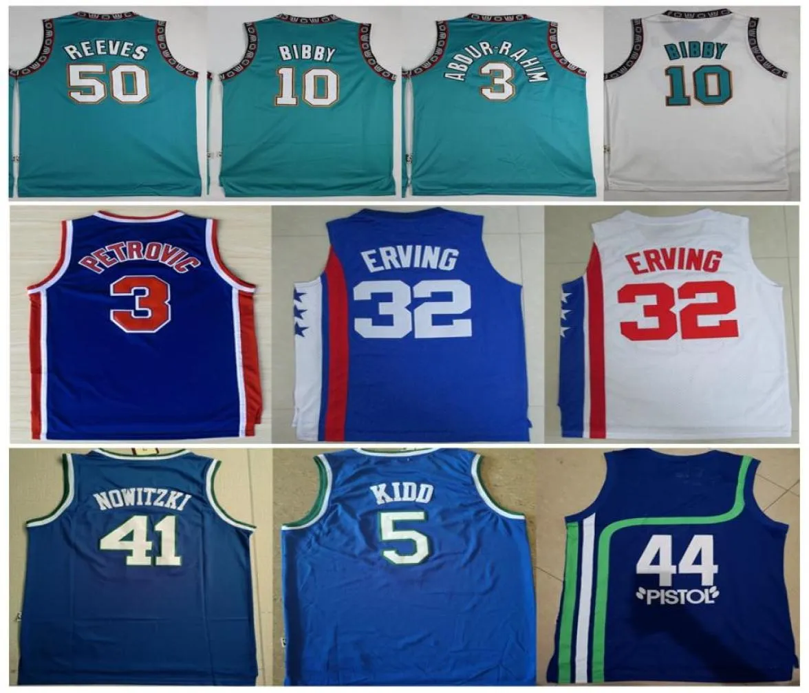 Vintage 10 Mike Bibby 50 Reeves 3 Abdur Rahim 44 Pistol Pete Maravich Erving 3 Drazen Petrovic Jason Kidd Nowitzki Basketball Jerseys4462822