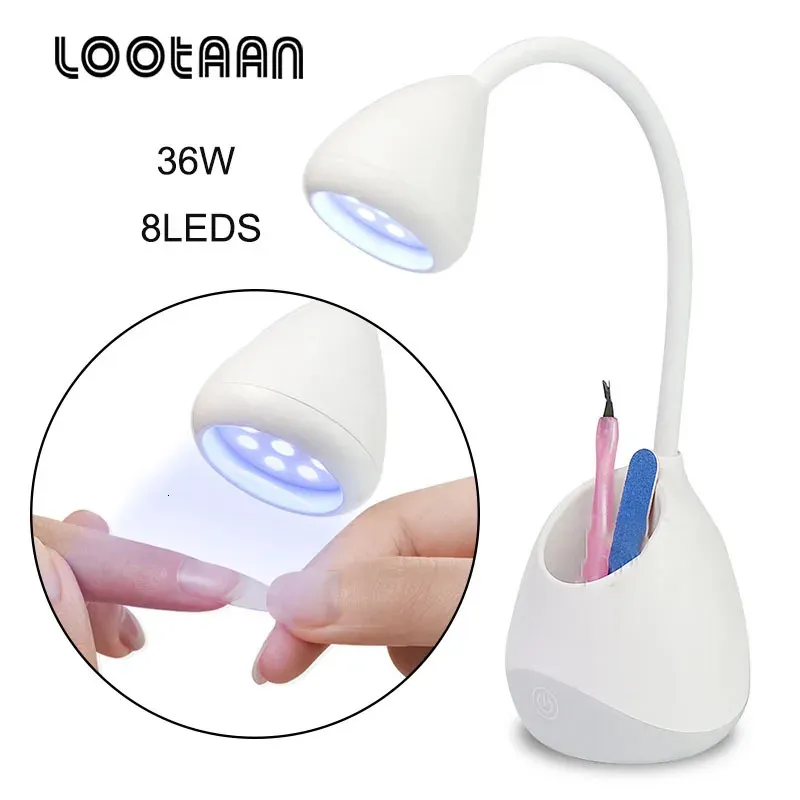 LOOTAAN 36W 8LEDS Nagellampe Drehbare Werkzeugaufbewahrung Backen Quickdry Aushärtung Nagellack Kleber Maniküre Licht Kunst Salon 240111