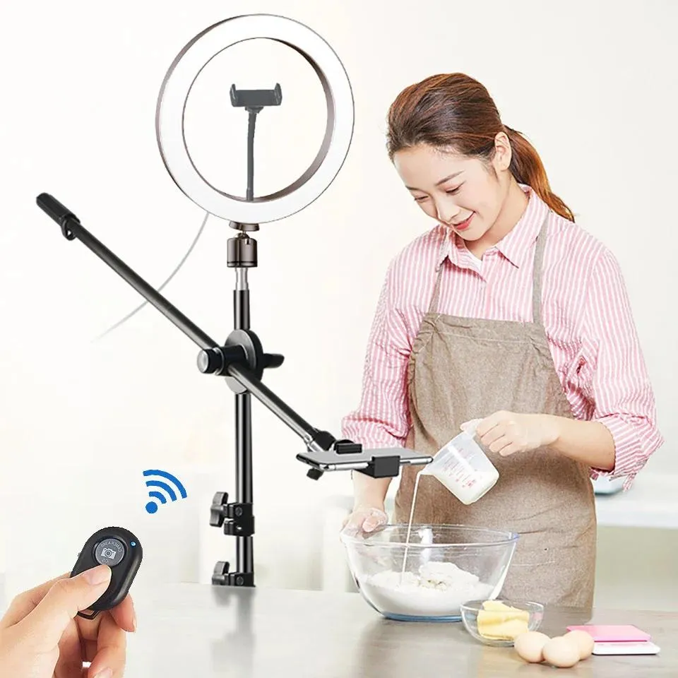 Connectors Photography Led Video Ring Light Circle Fill Lighting Camera Photo Studio Phone Selfie Lamp with Tripod Stand Boom Arm Youtube