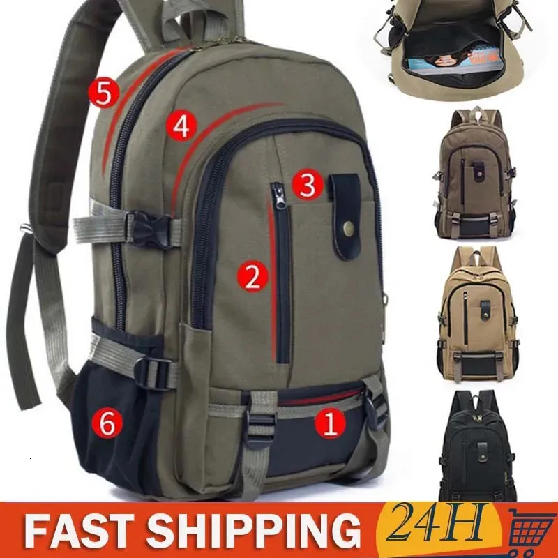 سفر ظهره على ظهره من Militari Militari Mountaineing Bag Canvas حقائب ظهر كبيرة في الهواء الطلق كمبيوتر التخييم 240110