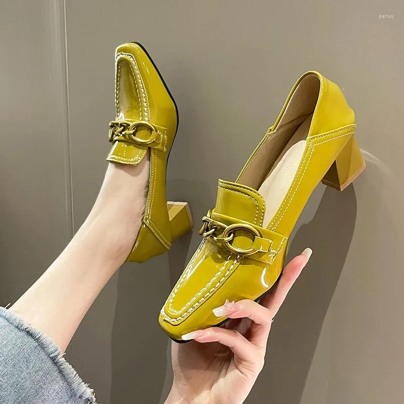 Dress Shoes Women High Heels Leisure Style Fashion Mature Metal Decoration Square Toe Solid Color Comfortable Ventilation