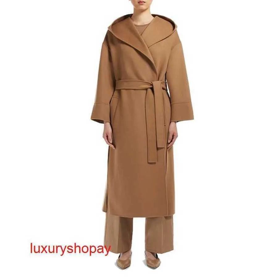 Maxmaras Cappotto in cashmere da donna Domestic Stock Donna nuovo con lacci in lana con cappuccio lungo invernale Rjfs