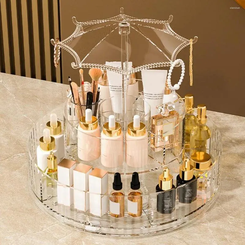 Lagringslådor Multi-fack Makeup Organisator Kapacitet Roterande hudvård för Vanity Dresser Countertop Multi