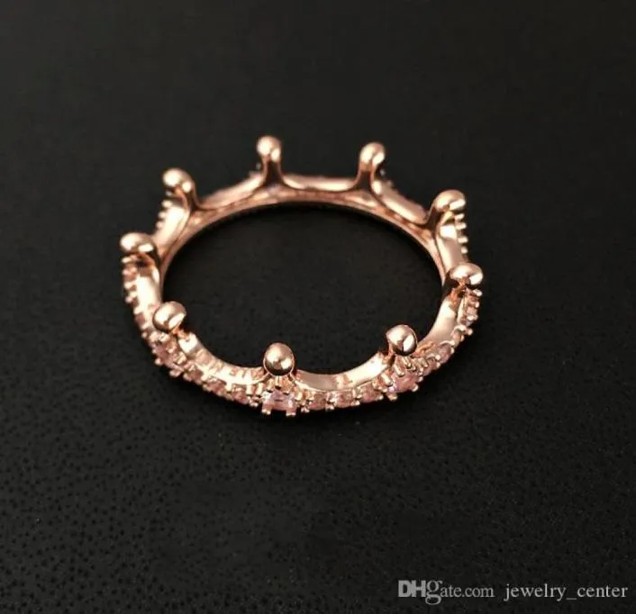 Nuovo anello a corona placcata in oro rosa 18k con scatola regalo originale Diamond CZ per P 925 Gioielli in argento Sterling Impegno per matrimoni Anelli di coppia per donne2148902