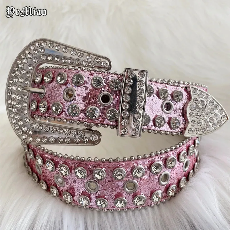 Punk Rock Pink Rhinestone Belts Luxury Strap Western Cowboy Diamonds Bling Belt Men Y2K Crystal Studded Cinto de Strass för Jean 240110