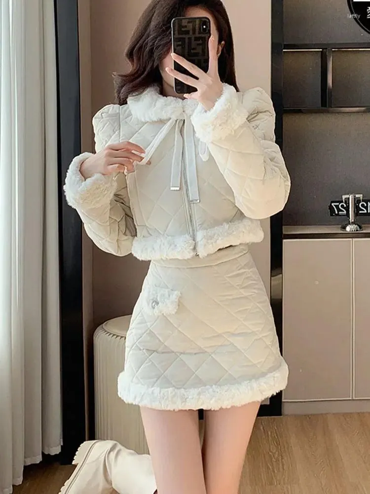 Arbeitskleider Elegantes Kleid-Sets für Frauen Langarm Korean Fashion Vintage Zweiteiler Slim Mini Sweet 2024 Herbst Winter