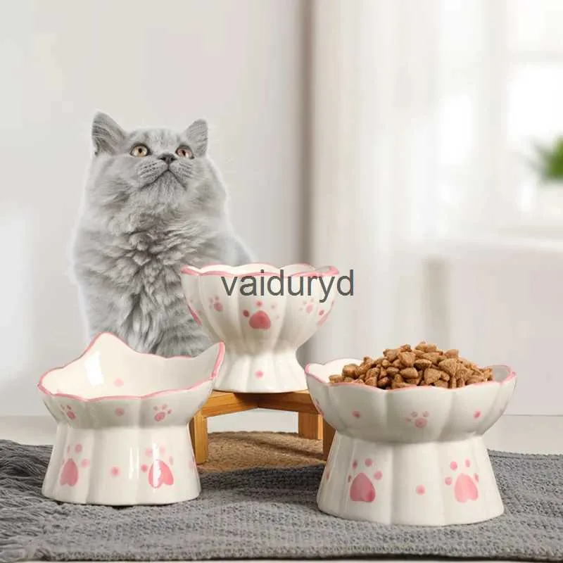 Ciotole per cani Ciotole per gatti Ciotole per alimenti in ceramica per animali domestici elevate Bere Mangiatoie per piccoli cuccioli Snack Ciotole per acqua Set Accessori per l'alimentazione dei gattivaiduryd