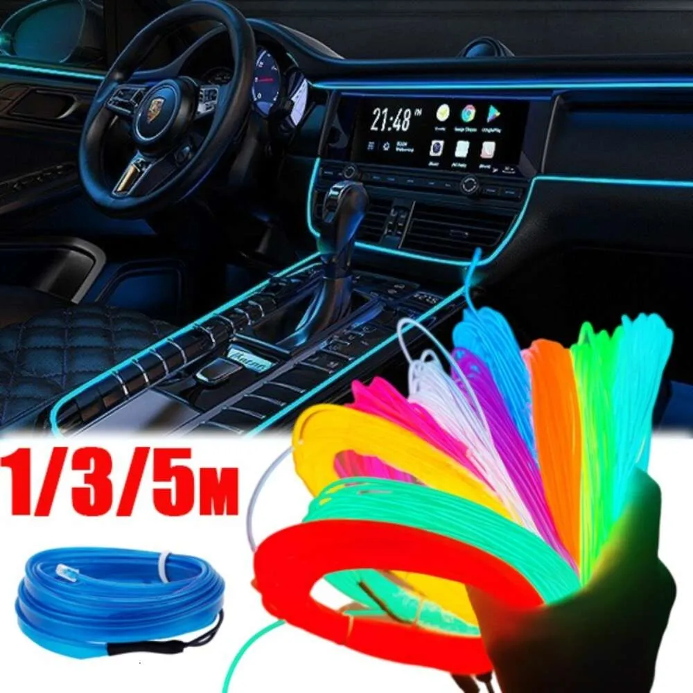 New LED EL Wire Neon Light Car Interior Ambient Light Strip Dance Party Glow DIY Flexible Cable Luminous Decorative Lamp 1/3/5M