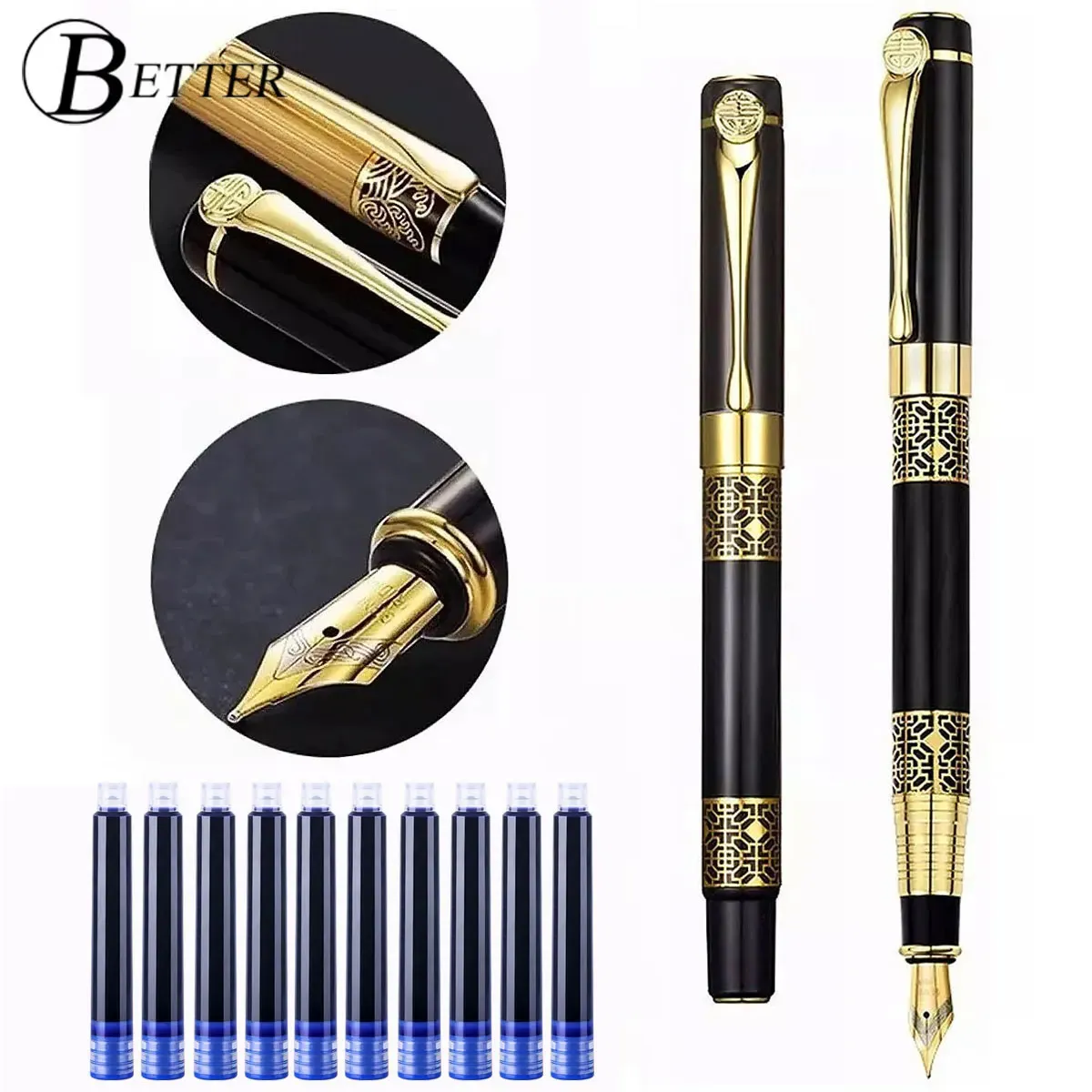 wholesale Retro Fountain Pen Set Fine Nib Metal Pen with Ink Refill,  Smooth Writing, Elegant Gift for Students Professionals Office School 