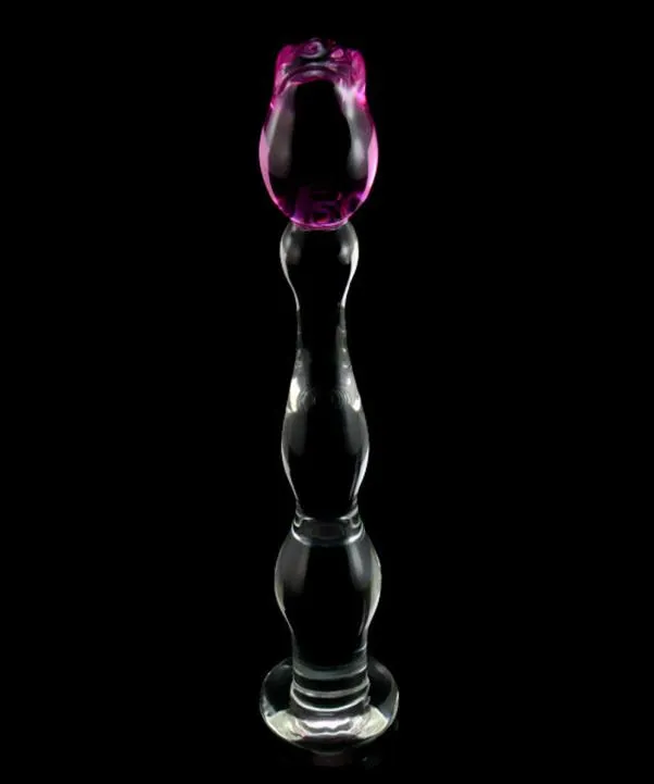 Domi 213cm Ice and Fire Series Rose Flower Design Glass Women Dildo Vuxen Butt Anal Plug Sex Toys Y181101067693740