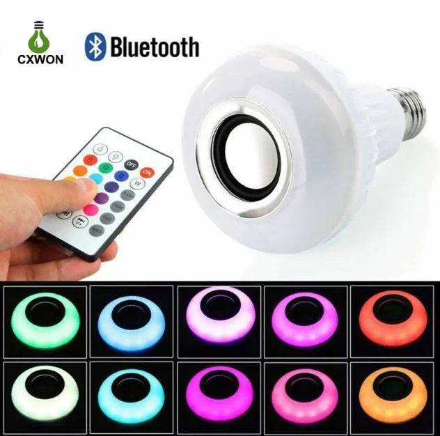 Bluetooth LED -glödlampa E27 12W trådlös smart glödlampa Lamp RGBW Audio Speaker Music Spela App Remote Control1738095