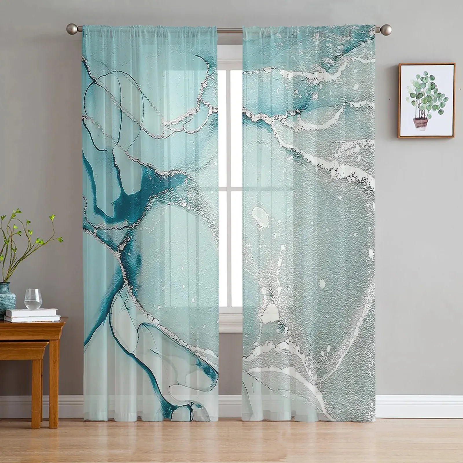 Cortinas de tule com textura de mármore para sala de estar, quarto, cozinha, decoração, transparente, chiffon, pura voile, cortina de janela 240110