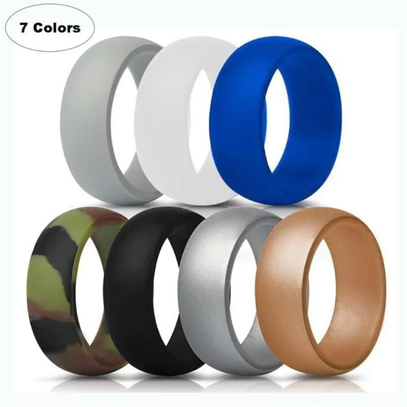 Wedding Rings 7 PCS Mens Classic Sports Silicone Ring Fashion Gym Engagement Couple Size 8 9 10 11 12 13 14 15 16223A3305