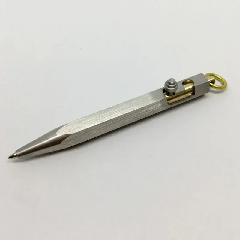 wholesale 1 pcs Handmade Mini Gun Shaped Stainless Steel Pen Solid Portable Pocket Metal pendant Ballpoint Pen Self Defense EDC ZZ