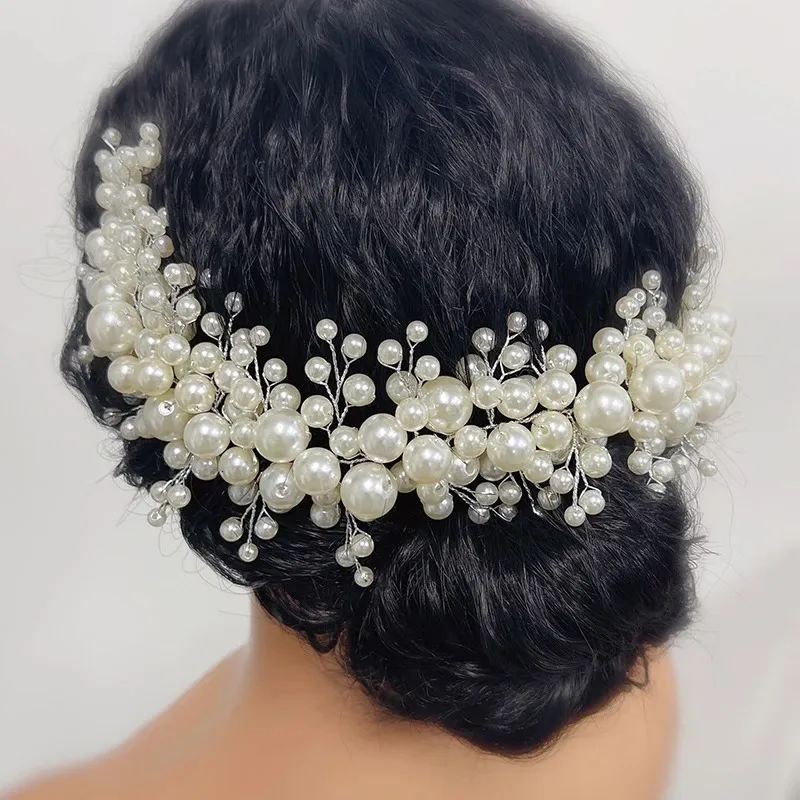 Trendy Handmade Pearl Bridal Headband Luxury Wedding Hair Accessories Bridesmaid Girls Head Jewelry for Women Headpiece Tiaras 240110