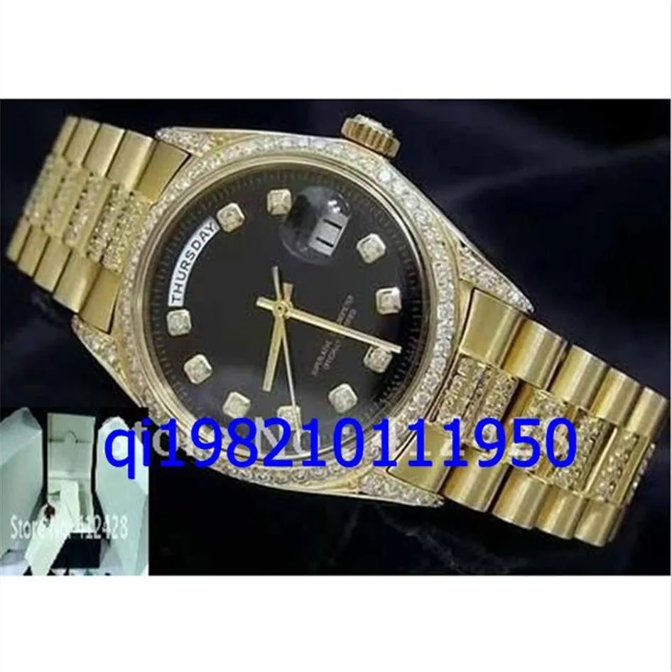 intero- Orologio da uomo con scatola in vetro zaffiro Super President Diamond 18k in oro giallo 18 carati Scatola originale File305z