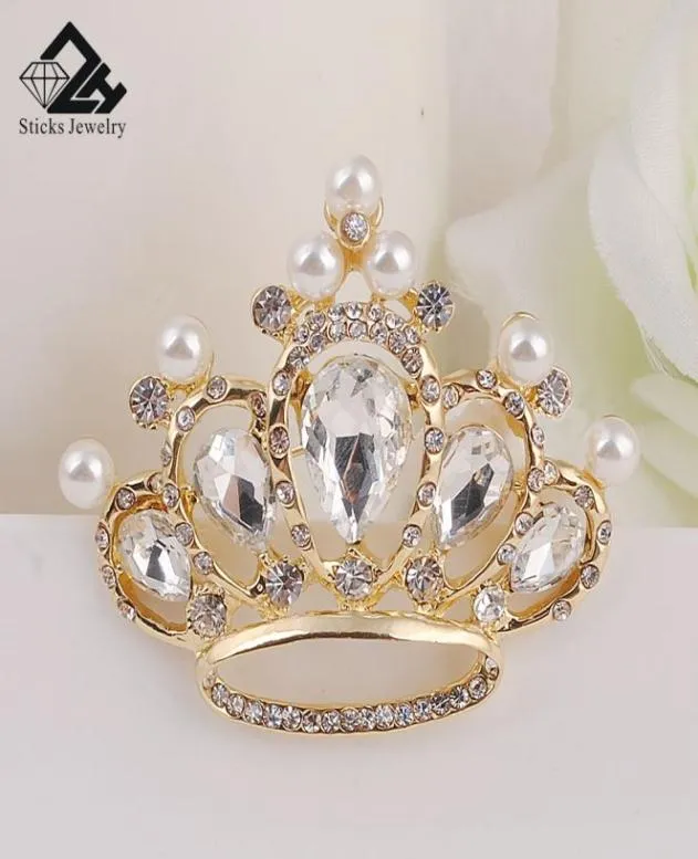 Ladies Crown Brosch Crystal Glass Engagement Wedding Brosch082666778437484
