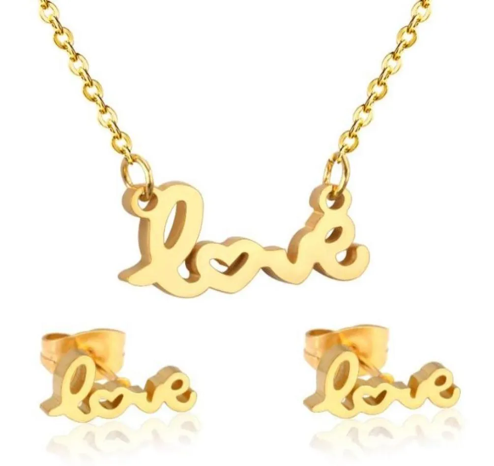 Orecchini Collana LUXUKISSKIDS Lover039s Set di gioielli in oro in acciaio inossidabile Lettera Collane da sposa Orecchini Dubai Gioielli S184846223577