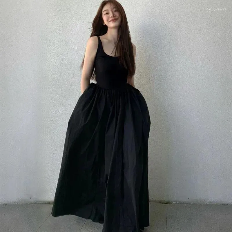 Casual Dresses Houzhou Vintage Slip Long Dress for Women Evening Formal Eccase Party Prom Black Maxi Elegant Sundress Corset Fashion