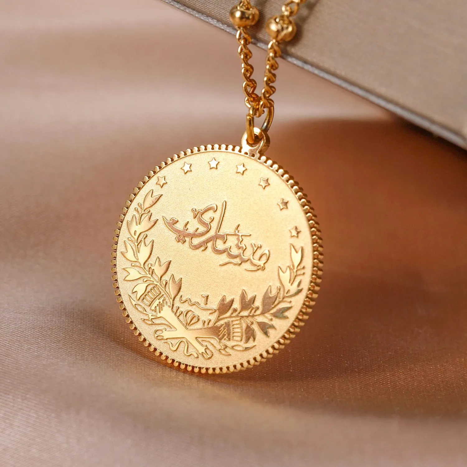 Collane Collana con ciondolo musulmano, moneta araba, catena con ciondolo arabo personalizzato 18K placcato oro Turchia, Islam, Allah, gioielli, per donne uomini