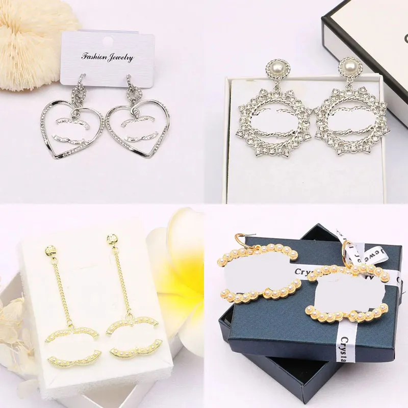 Luxury Designer Dangle Letter Stud 18K Gold Plated 925 Silver Tassel Fashion Women Crystal Rhinestone Earring Wedding Jewerlry