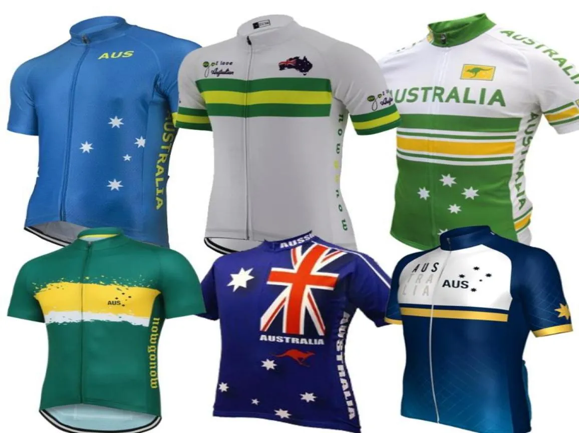 cycling jersey Australia whitegreengoldblue bike clothes Men039s Short Sleeve wear outdoor road mtb tops Antisweat Quick Dr6574556