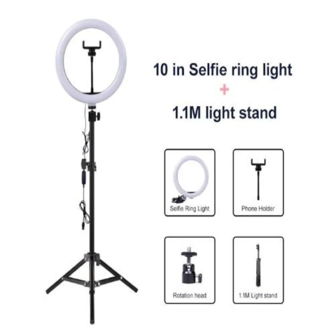 Video Light Dimble LED Selfie Ring Light USB Ring Lamp Pography Light With Phone Holder 2M TripoD Stand för Makeup YouTube3010612