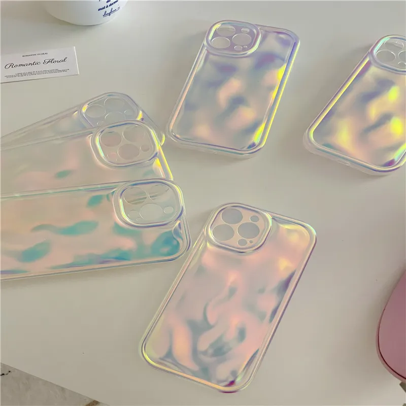 Luxury Aurora Laser Phone Case for iPhone 15 11 12 13 Pro Max 14 Plus IMD Soft TPU Silicone Cover Case Fundas Hologram Cases