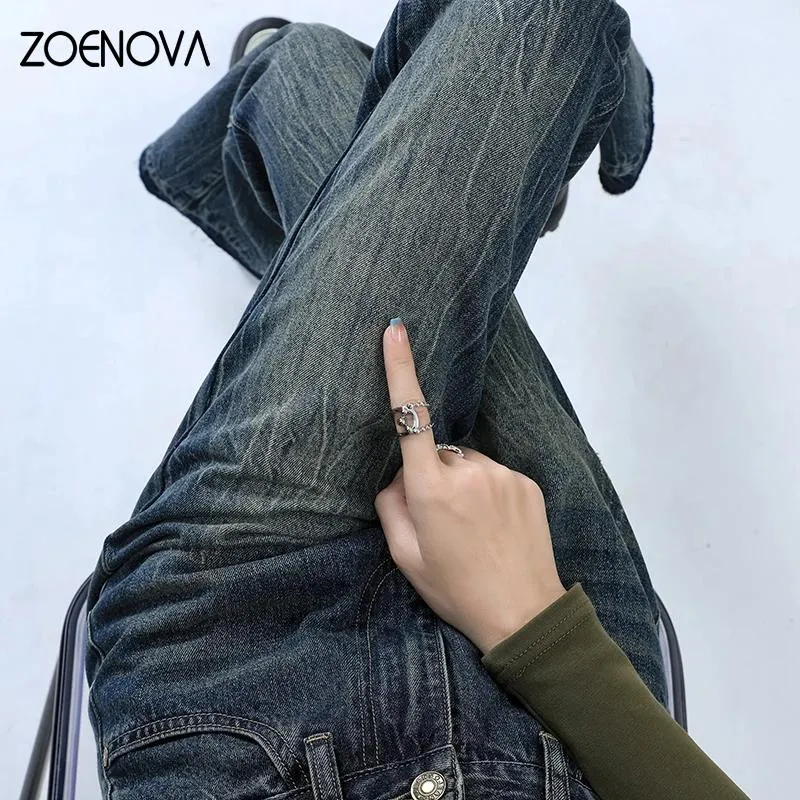 Jeans Zoenova Mode Nieuwe Amerikaanse Retro Bontrand Micro Flare Elastisch Gratis Jeans Dames Hoge Taille Slanke Pittige Meisjesstijl Jeans Broek