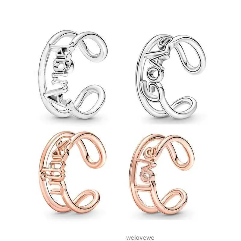 Me Angel Goals Love Bague ouverte en argent sterling 925 et or rose pour femme et fille, bijoux brillants réglables, cadeau de Saint-Valentin