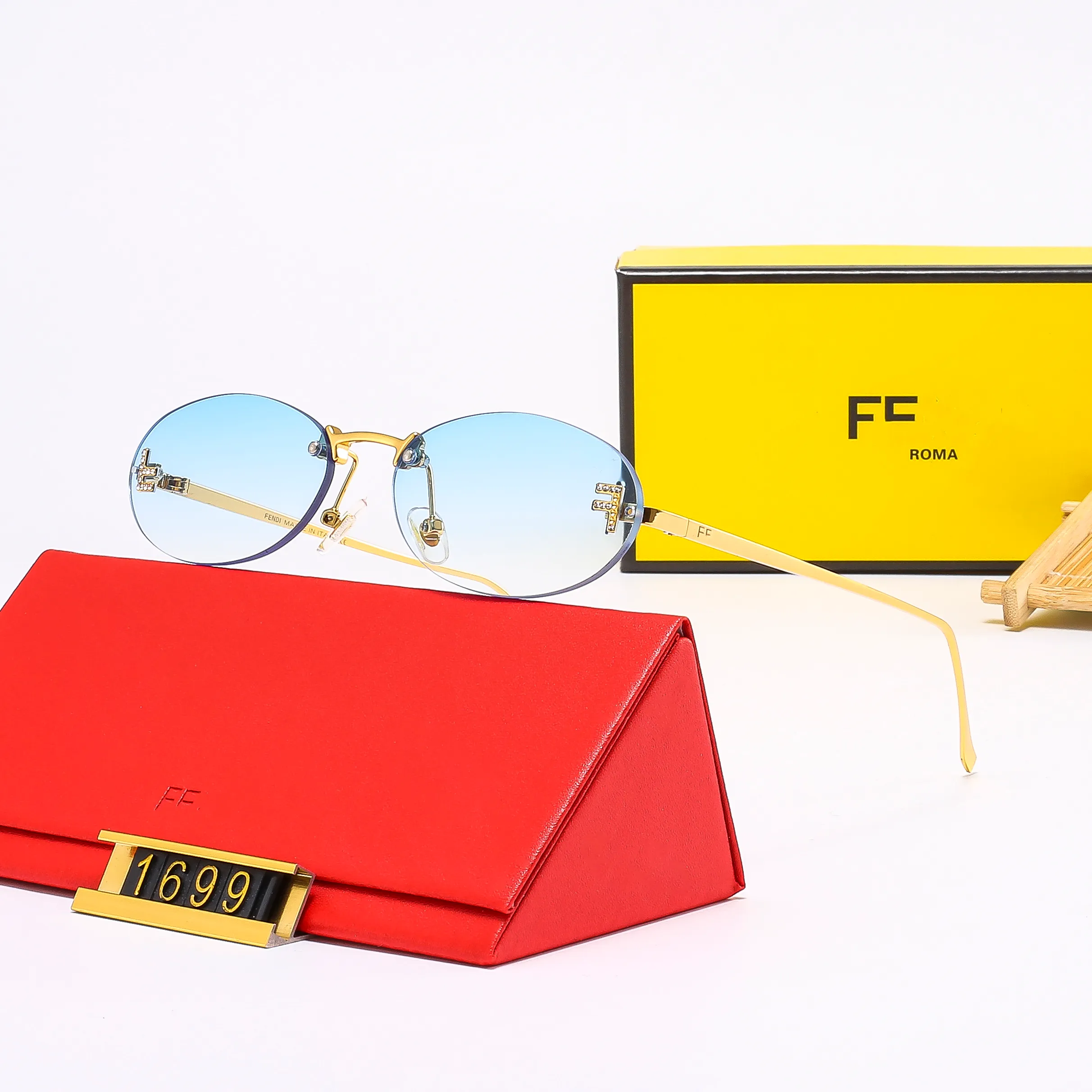Luxus FF Sonnenbrille Objektiv Brief Damen Herren Senior Brillen für Damen Brillengestell Vintage Metall Sonnenbrille mit