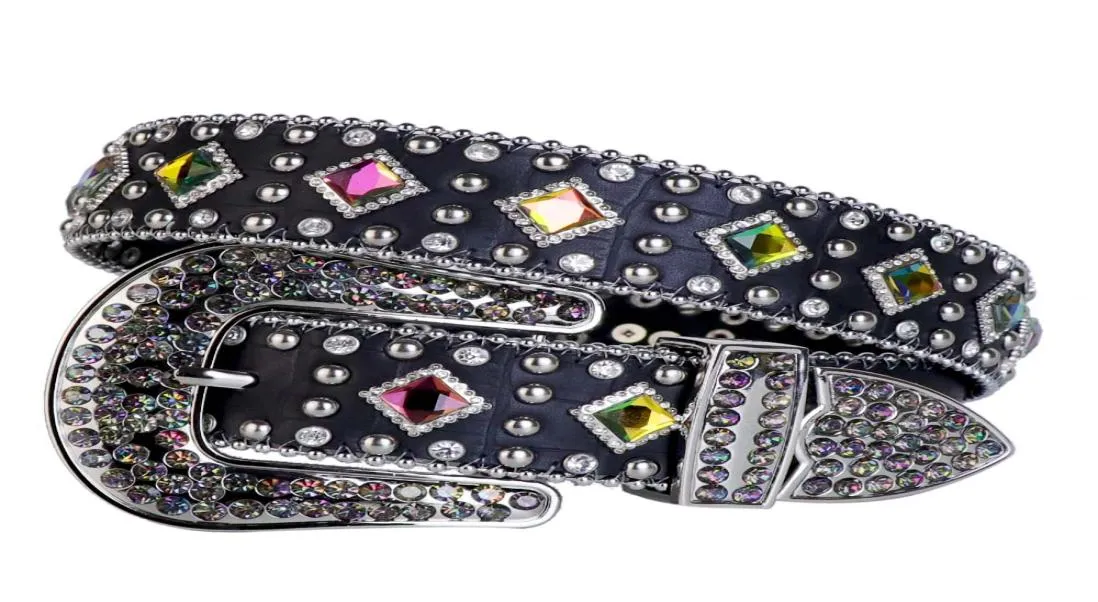 Western Style Bling Crystal Rhinestone Belt med färgglad glas diamantstuddad trim avtagbar spänne för kvinnor hela2578153