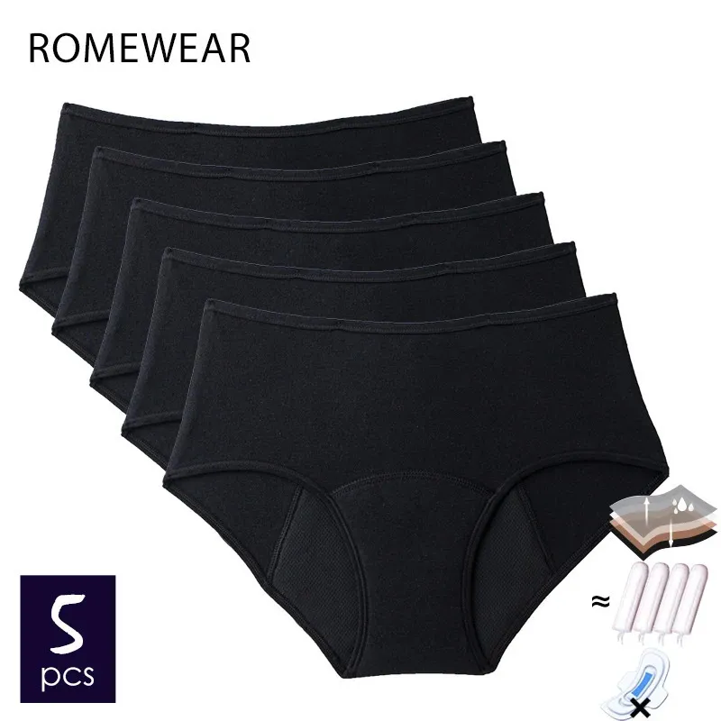 5 datorer Bomullsmenstruation Period Trosor Plus Size Women Heavy Flow Absorbency Läckesäker underkläder Kvinnlig inkontinens Underkläder 240110