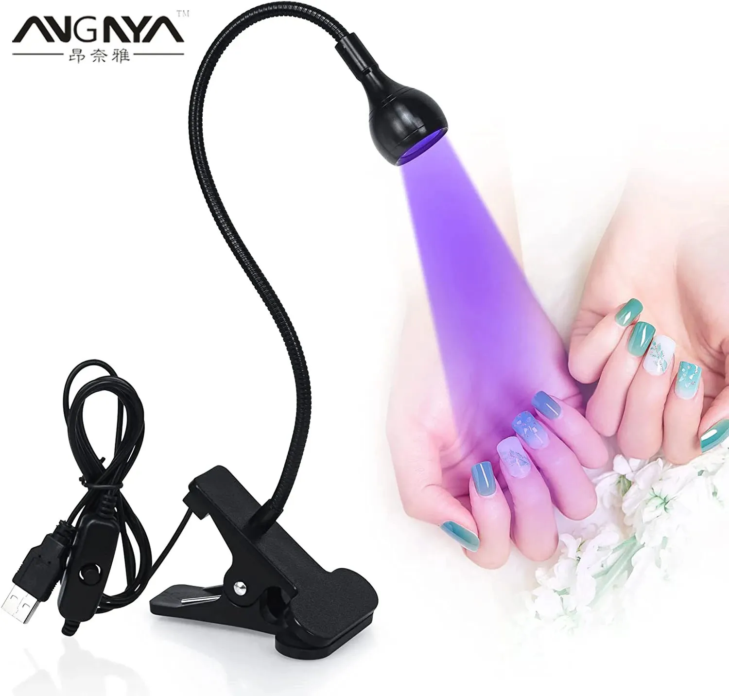 ANGNYA Led lumières ultraviolettes sèche-ongles UV lampe ClipOn Tube métallique Flexible USB Gel polymérisation lumière bureau pour 240111