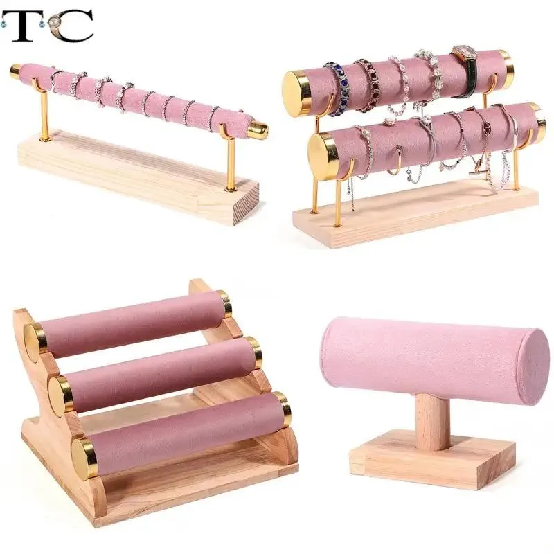 Дисплей Деревянный Розовый Бархат Подставка Для Ювелирных Изделий Браслет Часы Ожерелье Кулон Кольцо Нефритовый Браслет Подставка Для Хранения Ювелирных Изделий