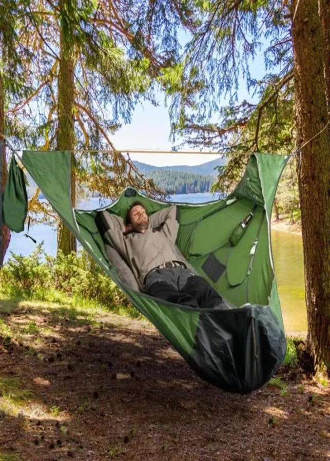 Mobili da campeggio Outdoor Flat Sleep Amaca Kit di sospensione tenda Lettino da campeggio con cinghie per rete antipioggia2645665