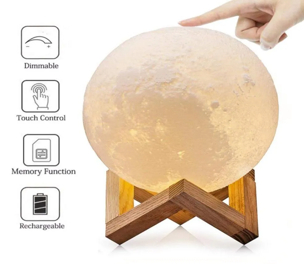 Veilleuse bébé impression 3D lampe de lune contrôle du capteur tactile luminosité réglable réglable jaune chaud blanc froid LED chevet Tabl6505426