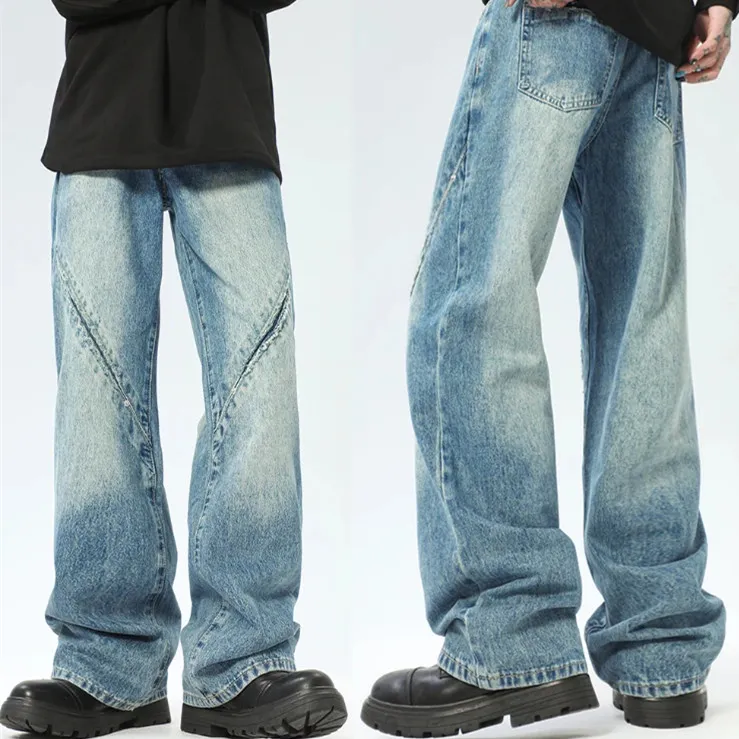 Винтажные потертые джинсы Y2k, мужские трендовые свободные брюки прямого кроя большого размера