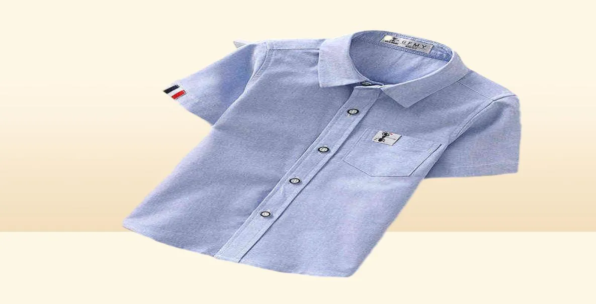 GFMY Sommer-Sale-Hemden, lässig, einfarbig, Baumwolle, Farbe Blau, Weiß, kurzärmelig, Jungen für 2–14 Jahre, 2201255719524