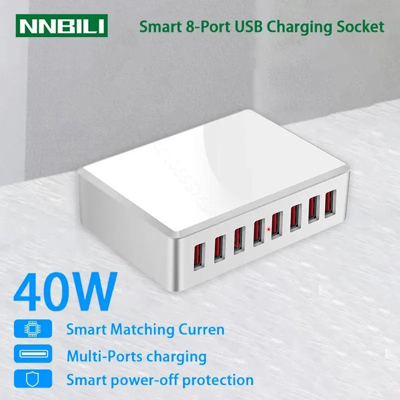 Chargers 40W 8ports USB Şarj Cihazı Hub Şarj İstasyonu Soket Telefon Şarj Cihazı İPhone 6 7 8 Samsung Xiaomi Huawei US AB UK AU Fişi